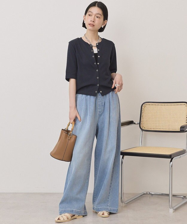 AMERICAN HOLIC 【マルチ機能】リブ半袖カーディガン Dark Navy
