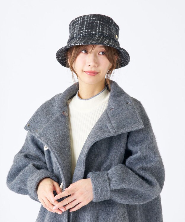 MOONBAT estaa(エスタ) ざっくりツイード バケットハット  帽子 手洗い可能 サイズ調整可能 ブラック