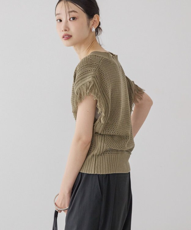 AMERICAN HOLIC 袖フリンジショート丈プルオーバー Olive