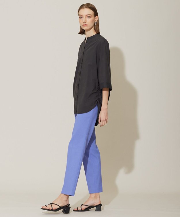 ICB 【洗える】コットンモダールローン バンドカラーシャツ チャコール系