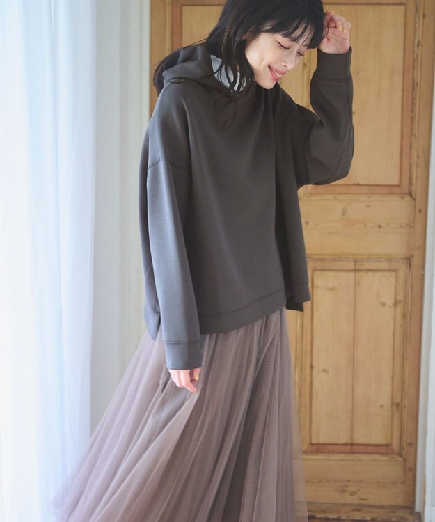 ANY L 【洗濯機可】クロップド丈ダンボールパーカー チャコール