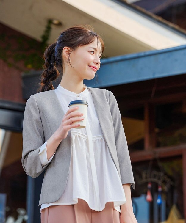 Tiaclasse 【吸水速乾・接触冷感・UVケア・防シワ・洗える】カチオンカラーレスジャケット チャコールグレー