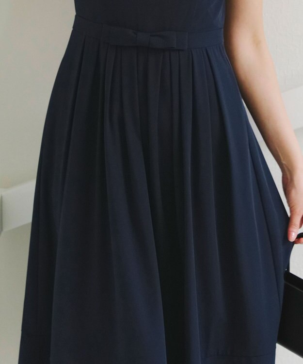 Tiaclasse 【洗える】半袖リボンギャザーフレアワンピース ネイビー