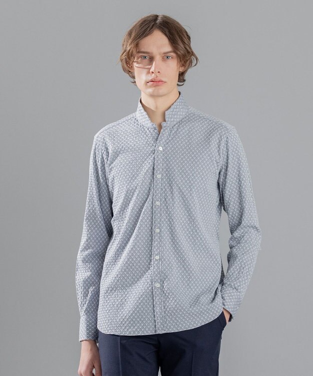 JOSEPH HOMME トライジャガードストレッチ　ウィングカラーシャツ ライトグレー系