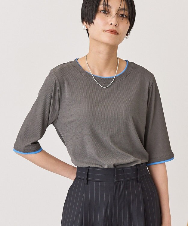 AMERICAN HOLIC シアーリブ配色プルオーバー Charcoal Gray