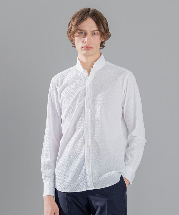 JOSEPH HOMME トライジャガードストレッチ　ウィングカラーシャツ ホワイト系