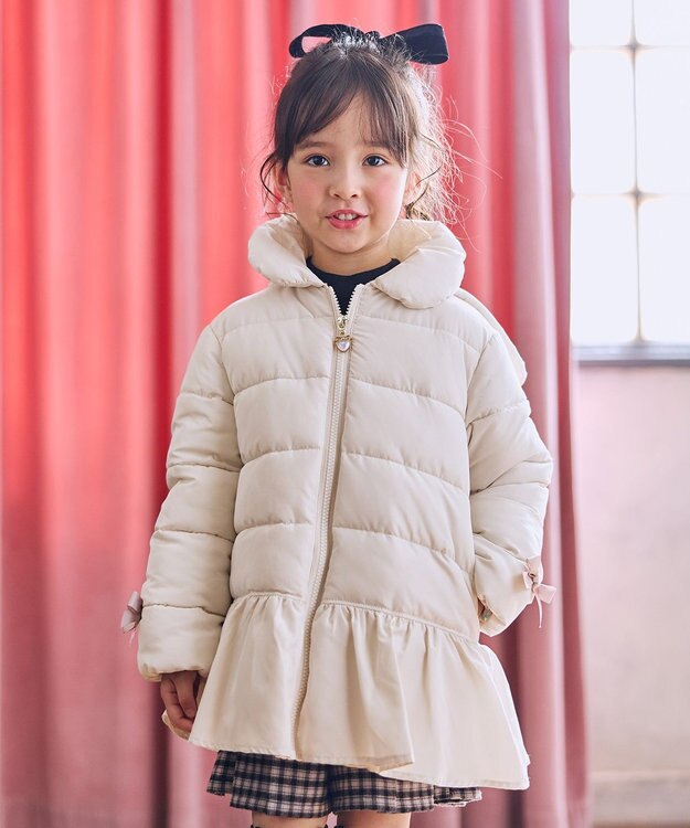 ANY KIDS 【フード取り外し/洗濯機可能】中綿フリル リボンコート エクリュ
