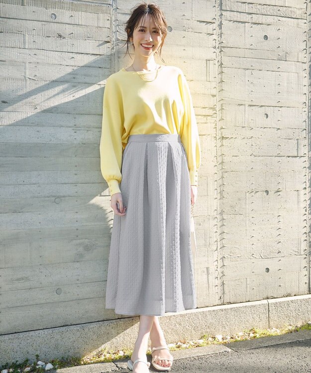 ANY SIS 【好印象企画】襟配色ニット×タックスカートセット ブラック×グレー