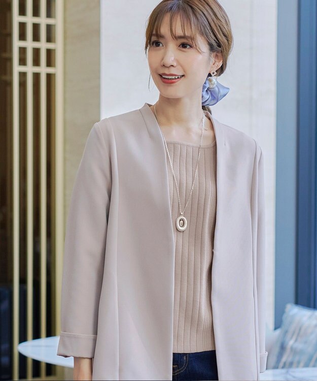 Tiaclasse 【洗える】スクエアネックリブ編みニットトップス グレージュ