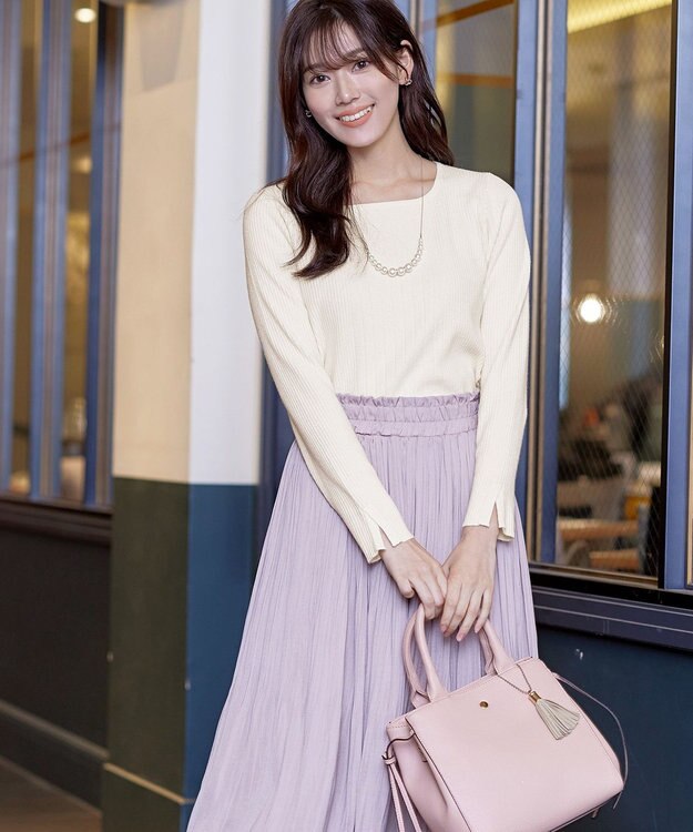 Tiaclasse 【洗える】スクエアネックリブ編みニットトップス オフホワイト