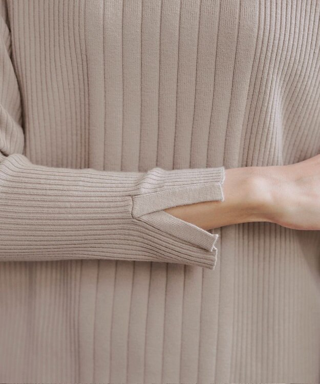 Tiaclasse 【洗える】スクエアネックリブ編みニットトップス グレージュ