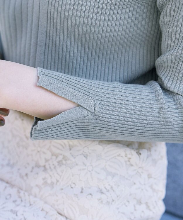 Tiaclasse 【洗える】スクエアネックリブ編みニットトップス ミント