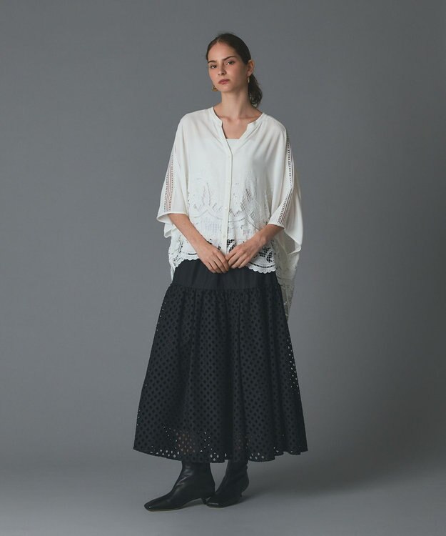 GRACE CONTINENTAL メッシュカットワークスカート ブラック