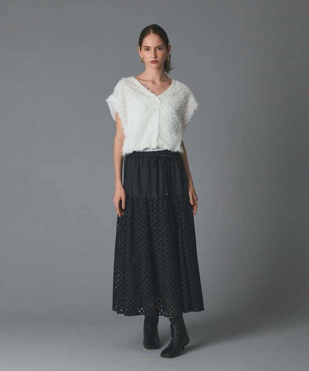 GRACE CONTINENTAL メッシュカットワークスカート ブラック