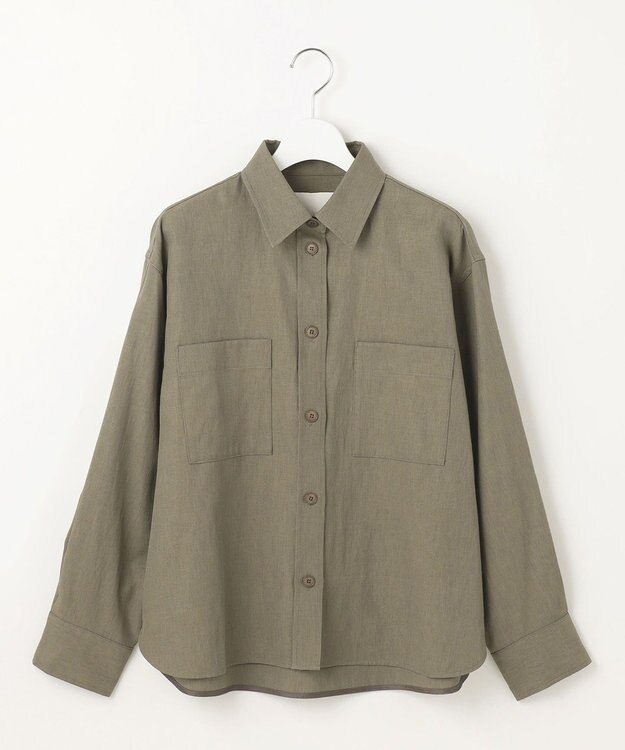 自由区 【洗える】ドビーオックスストレッチシャツ アウター カーキ