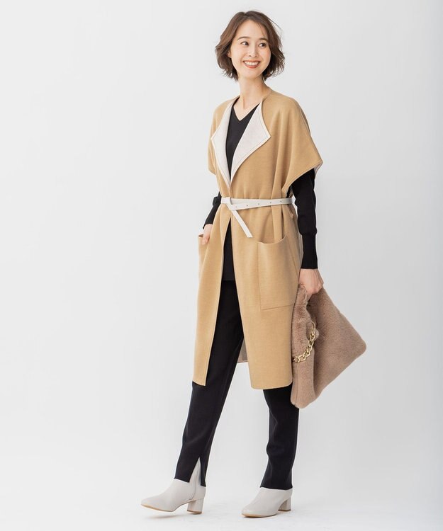 自由区 【洗える/セット可】レーヨンストレッチ テーパードパンツ ブラック系