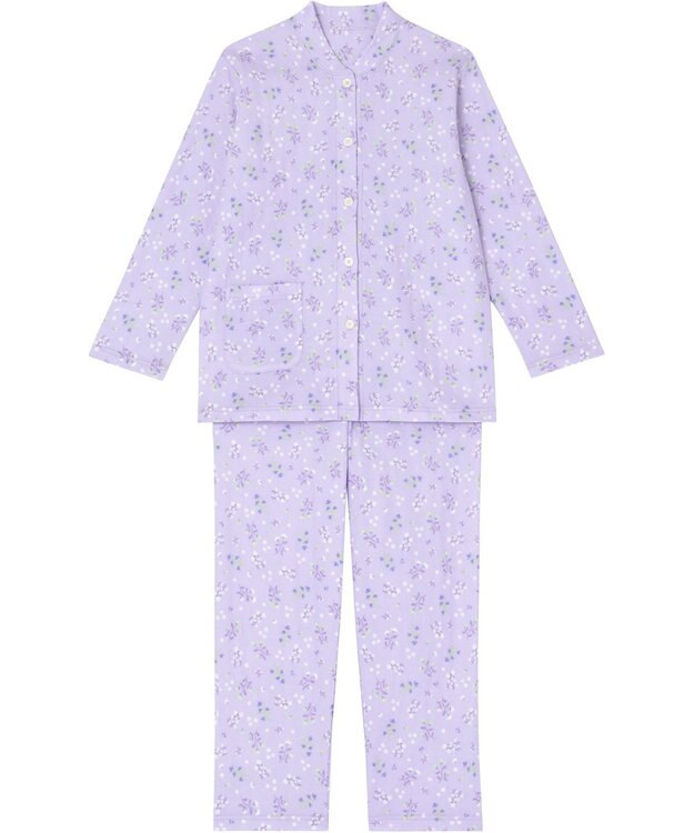 Wing パジャマ 長袖 長ズボン 綿100％(肌側) キルトニット素材 保温性 ゆったりシルエット やさしい肌あたり シャツタイプ 上下セット レディース EP6004 ウイング／ワコール パープル