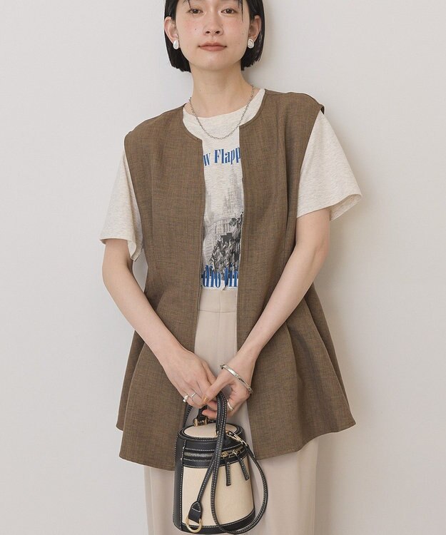 AMERICAN HOLIC 【イージーケア】リネンライクペプラムベスト Brown