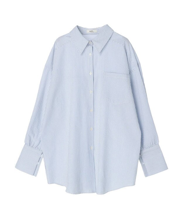 earth music&ecology サッカーストライプボーイズライクシャツ Blue