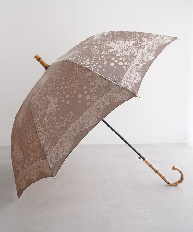 槇田商店 Kirie ドットフラワー モカブラウン 長傘 中茶