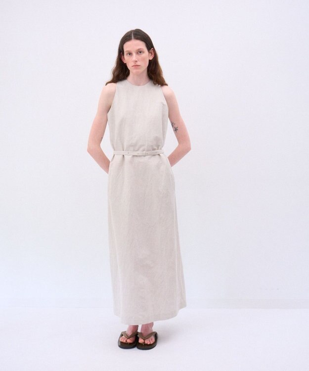 ATON CRISPY LINEN | タンクトップドレス BEIGE