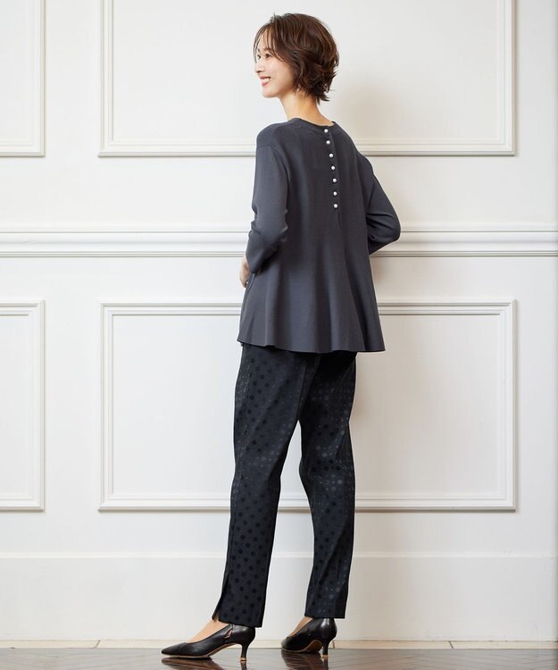 自由区 【洗える】レーヨンポリエステルスムース ペプラムニット ブルーグレー