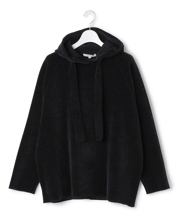 23区 【SLOW/一部店舗限定】ベロア風ニット パーカー ブラック系
