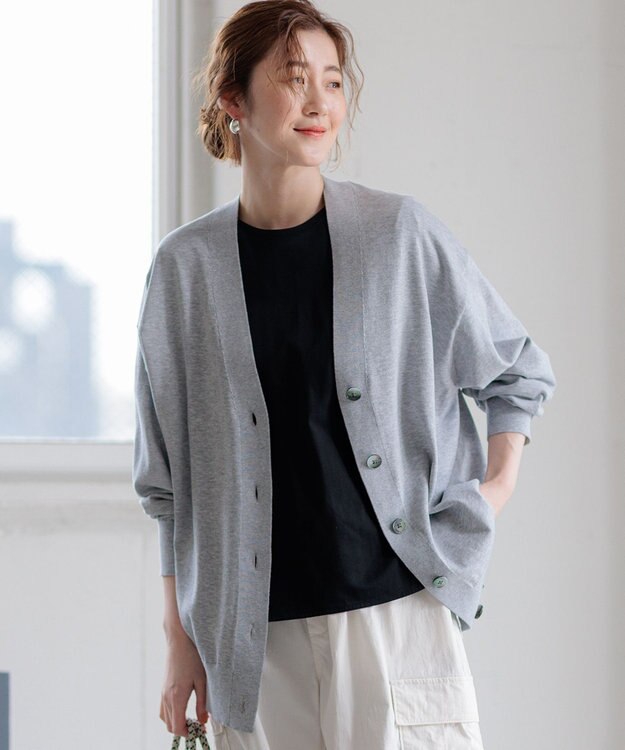23区 L 【洗える】スビンハイツイストコットン カーディガン ライトグレー系