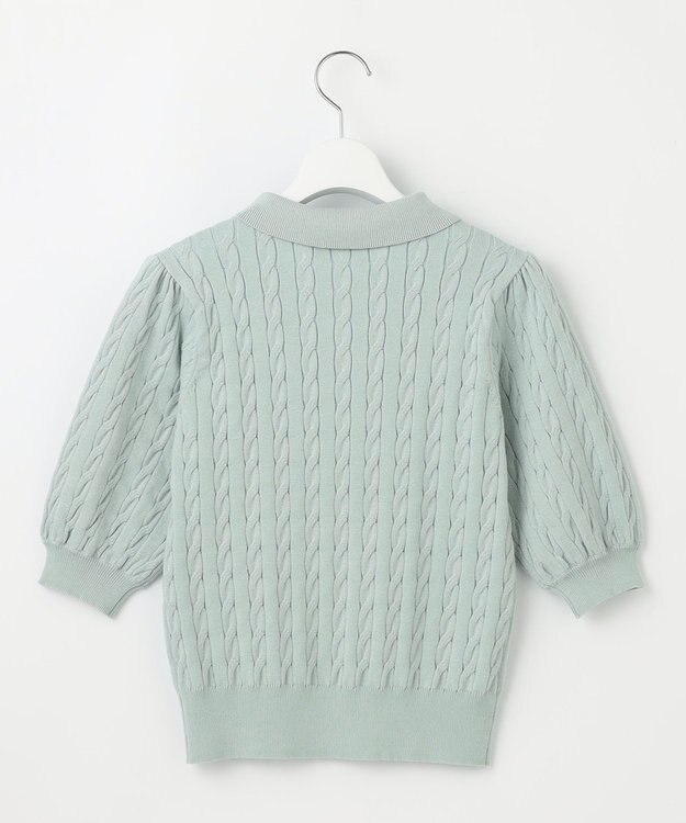 Feroux 胸元刺繍ケーブルポロ ニット ライトグリーン系