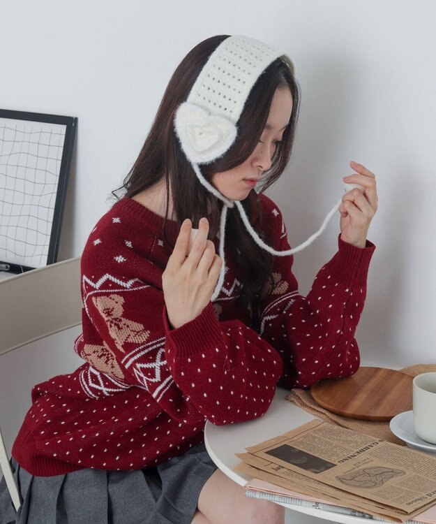 WEGO ハートニットイヤーマフ ホワイト