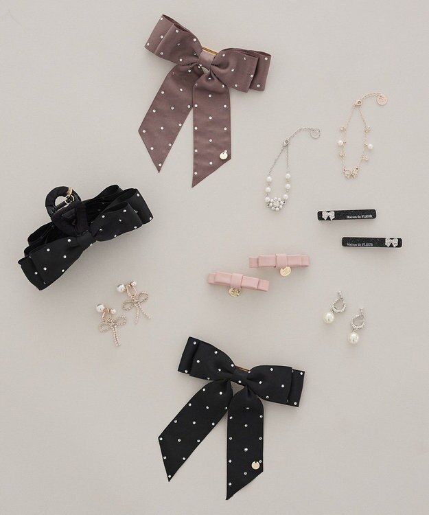 Maison de FLEUR 【2個セット】ビジューリボンアクリルクリップセット Black