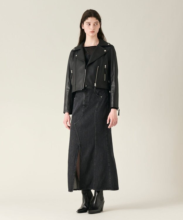 GRACE CONTINENTAL ラムレザーライダースジャケット ブラック