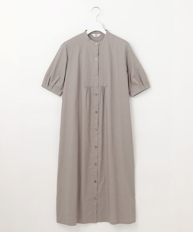J.PRESS LADIES 【洗える】麻ポリエステルストレッチ ワンピース モカシャンブレー系
