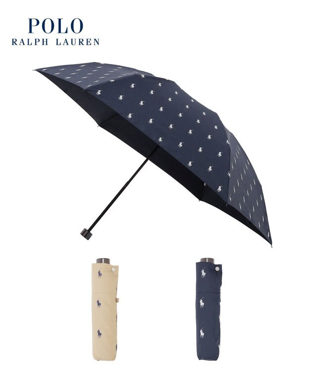 MOONBAT 【WEB限定】POLO RALPH LAUREN（ポロ ラルフローレン） 折りたたみ傘 ポロポニー プリント ネイビーブルー