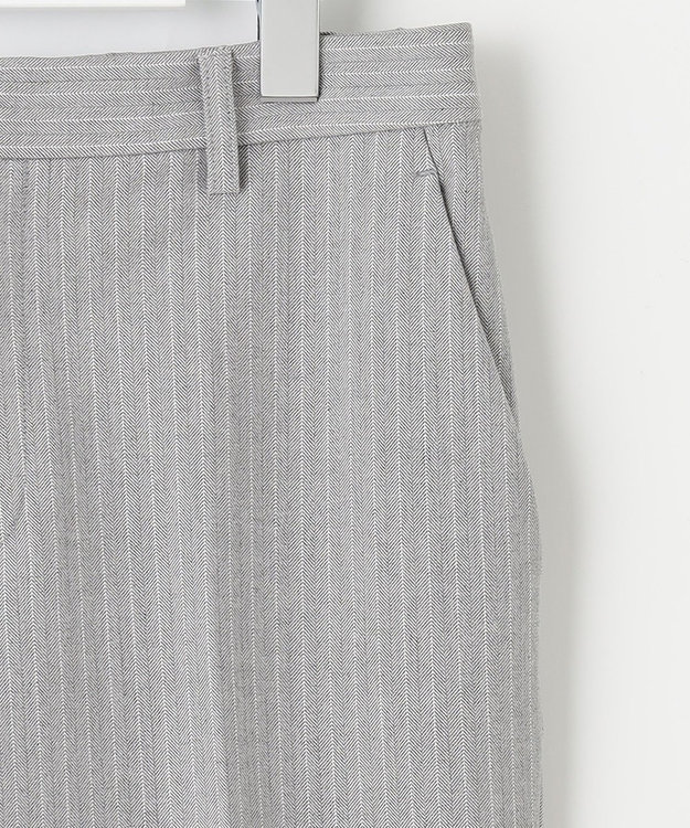 自由区 【XSサイズ～/洗える】TRギャバ ストライプ テーパードパンツ ライトグレー系1