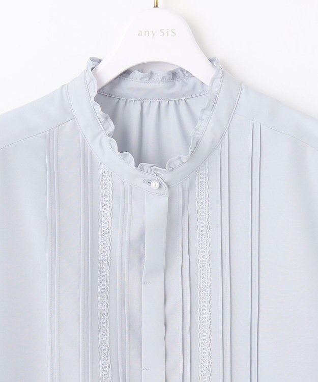 ANY SIS 【洗える】レースピンタック ブラウス ライトブルー