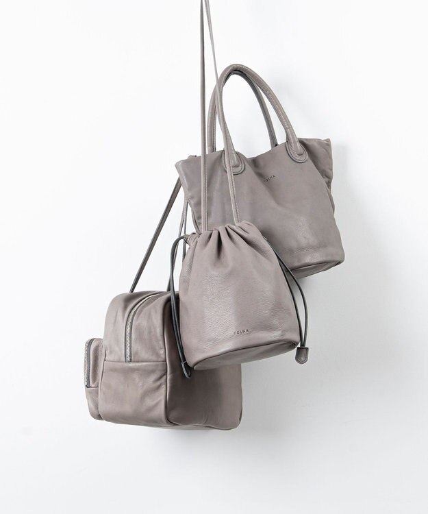 FOLNA RD ソフトレザーフロントポケットボストンバッグ グレー