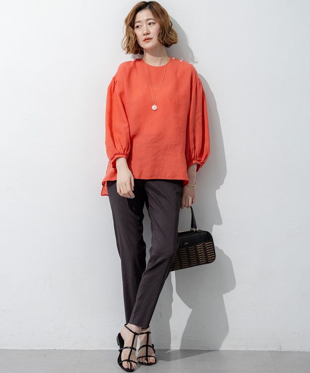 23区 【先行予約】LIBECOリネン ボリュームスリーブ ブラウス オレンジ系