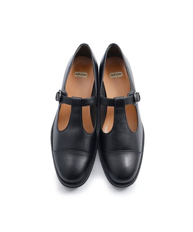 APOM イタリアンカーフ Tストラップシューズ 30 ブラック