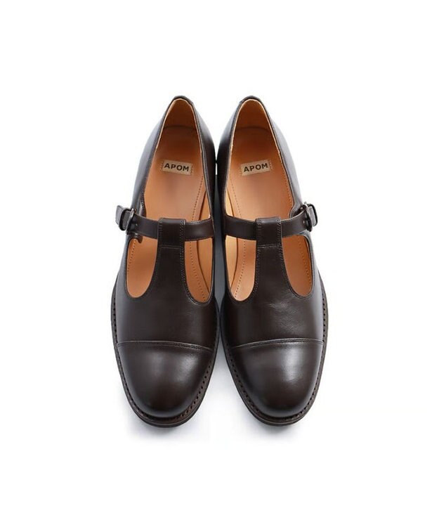 APOM イタリアンカーフ Tストラップシューズ 30 ダークブラウン