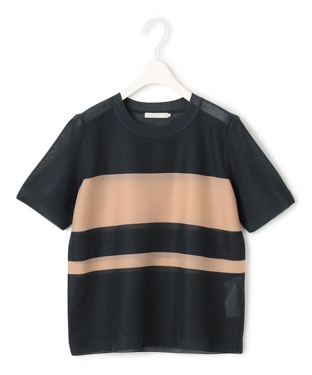 ICB 【洗える】 シアースムースボーダー ニット ネイビー×チノベージュ系