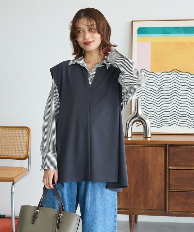 Green Parks リップルフレアベスト Charcoal Gray