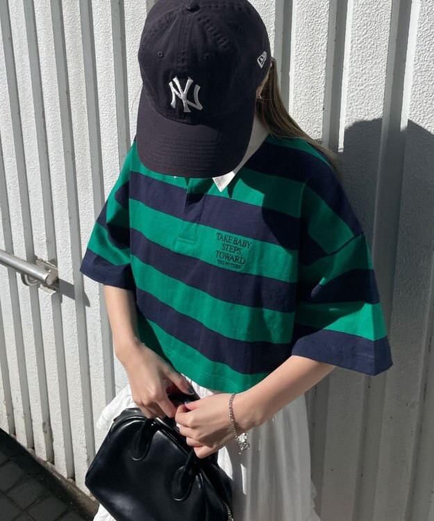 WEGO ワンポイント刺繍ラガーシャツ グリーン