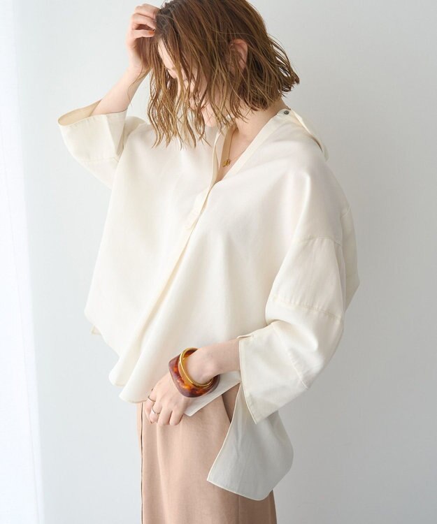 YECCA VECCA バルーン袖スキッパーシャツ Ivory