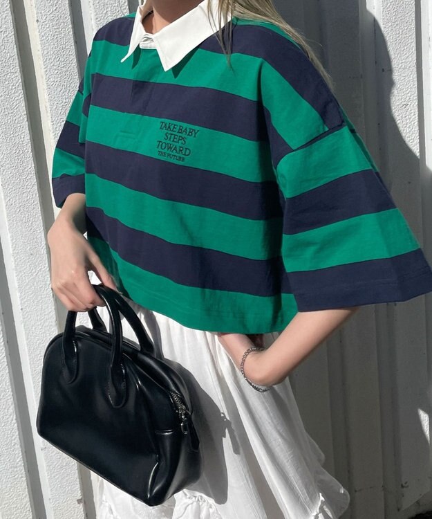 WEGO ワンポイント刺繍ラガーシャツ グリーン