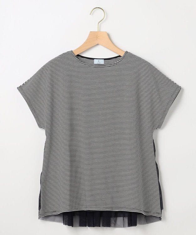 組曲 【先行予約】GIZAコットンチュールコンビ カットソー ネイビー×オフ系2