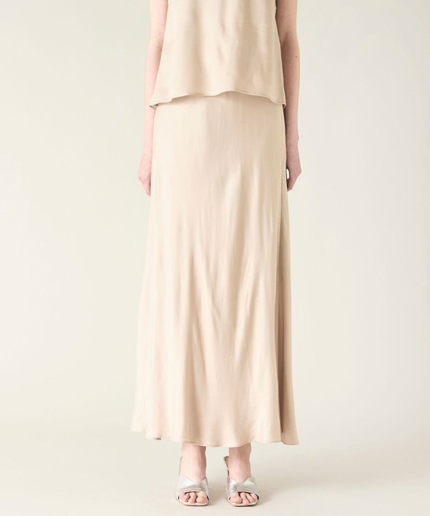 GRACE CONTINENTAL キュプラサテンフレアスカート ベージュ