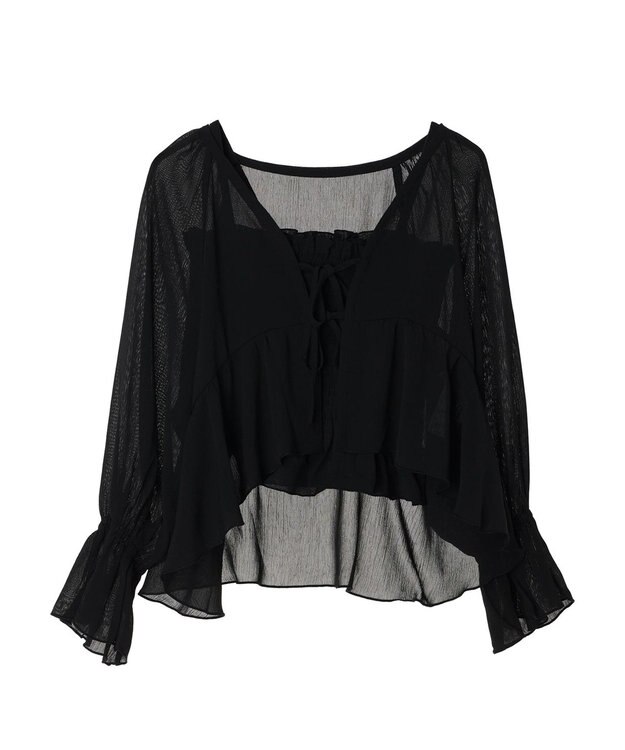 earth music&ecology ＳＥＴ２点キャンディースリーブブラウス＋インナー Black