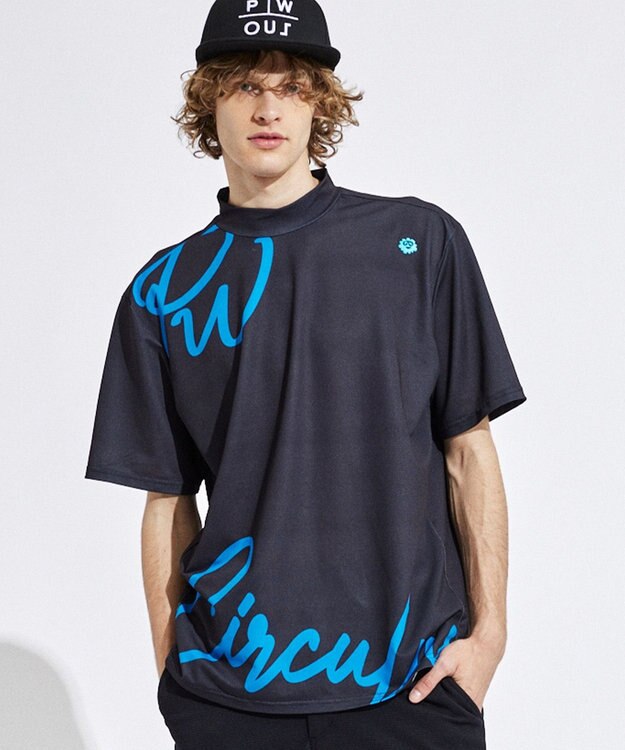 PW CIRCULUS 【吸水速乾 / 伸縮性抜群】【MEN】筆記体ロゴ COOLベンチレーションモック T ブラック系