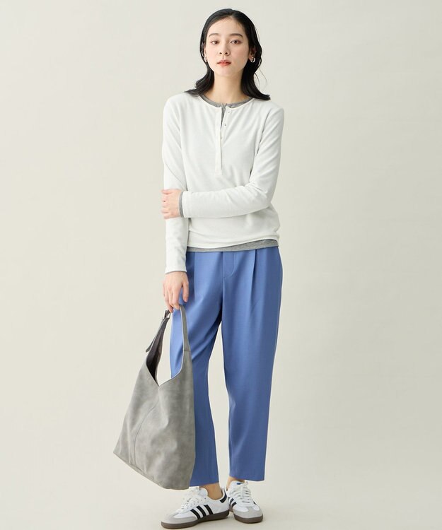 ANY L イージーケアライトストレッチテーパードパンツ ブルー